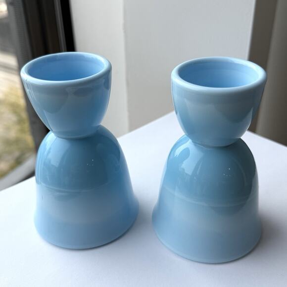 McKee Glass Chalaine Delphite Robin Egg Blue Double Egg Cups Set Of 2 - Picture 9 of 10